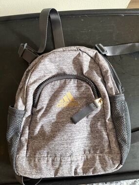 adidas Heather Gray Mini Backpack with Gold Logo